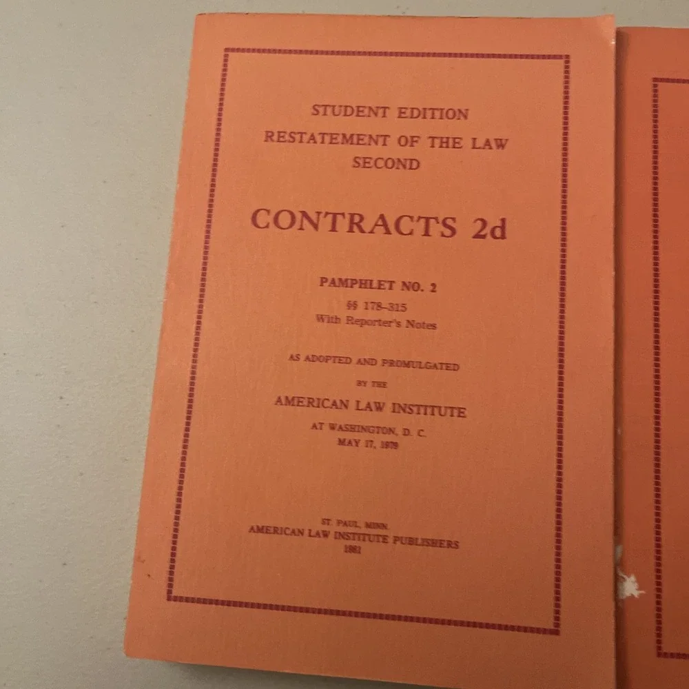 Student Edition Restatement of the Law Second Contracts 2d Pamphlet No. 1 &2 (2)